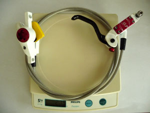 Hygia SLP front disc brake on scale weighing 246g