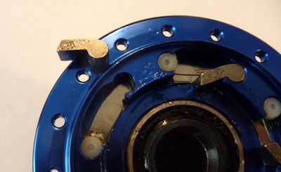 Close-up of rear hub drive pawl