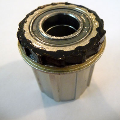 Close-up of freehub body slowing engagement points