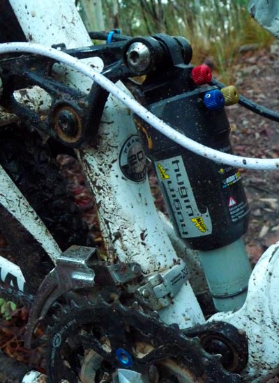 Close-up of Magura Hugin shock installed on Anthem X frame