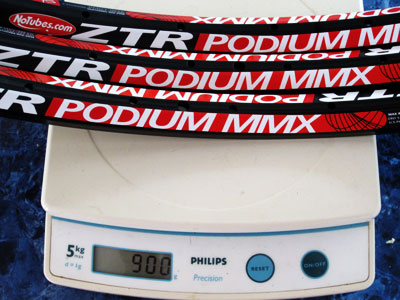 Three Podium MMX rims on the scale at 300g each
