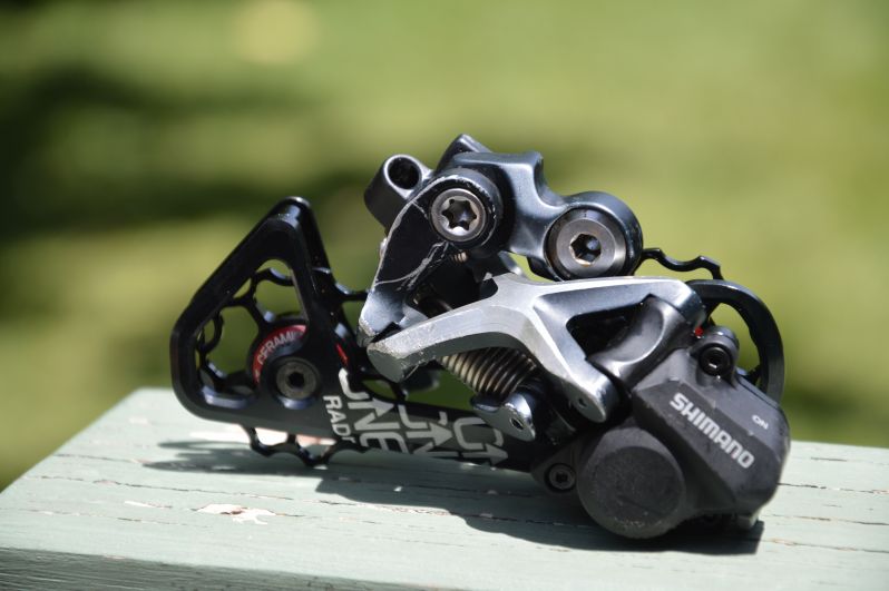 9 speed XTR shadow rear derailleur fitted with clutch mechanism from XT shadow plus