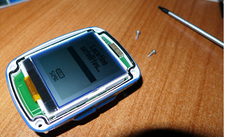 Edge 500 opened up showing replacement screen working