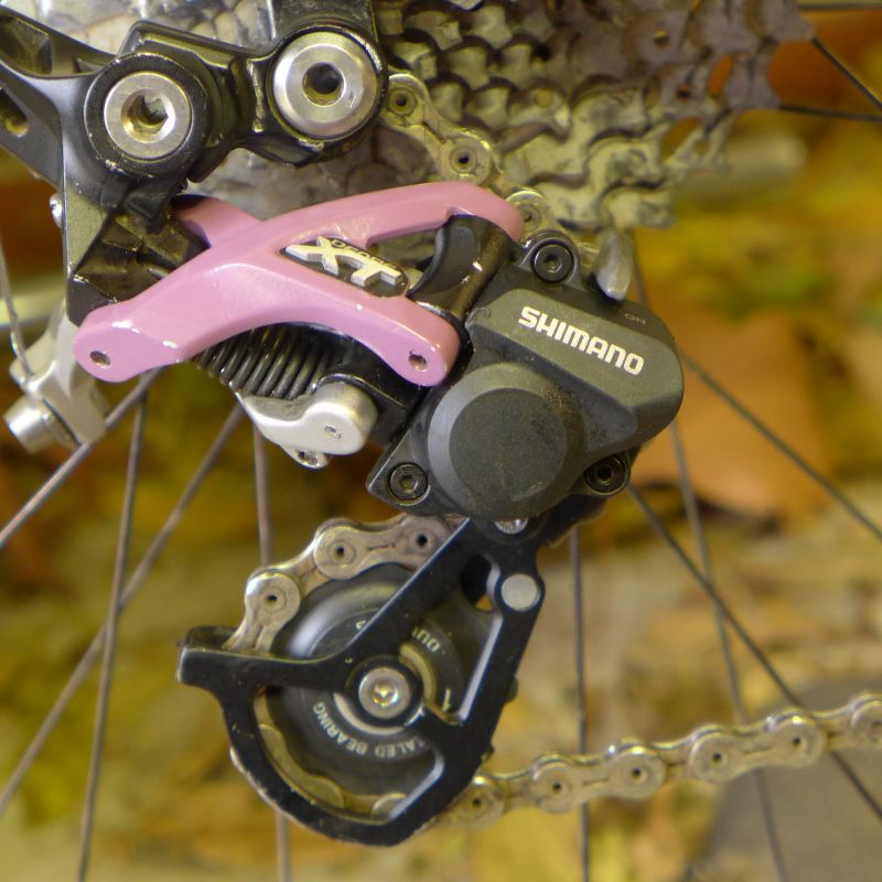 Shimano Shadow+ rear derailleur fitted with Zee short cage