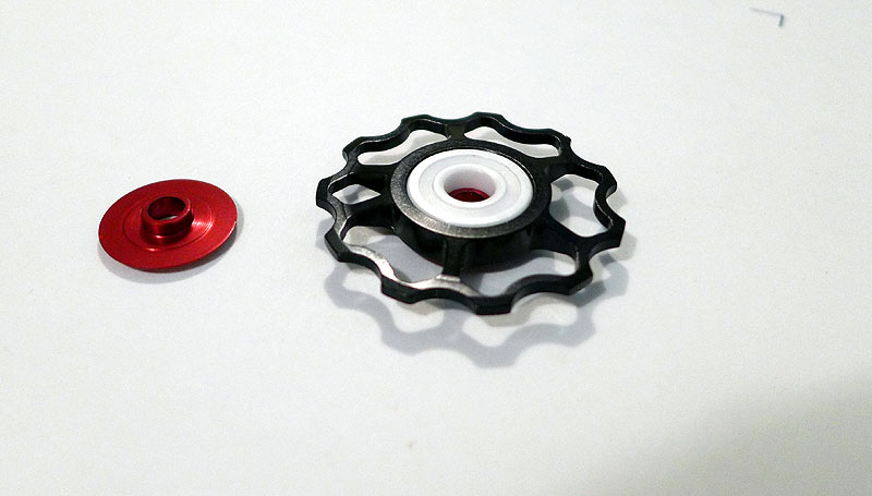 Jockey wheel showing ceramic bearing